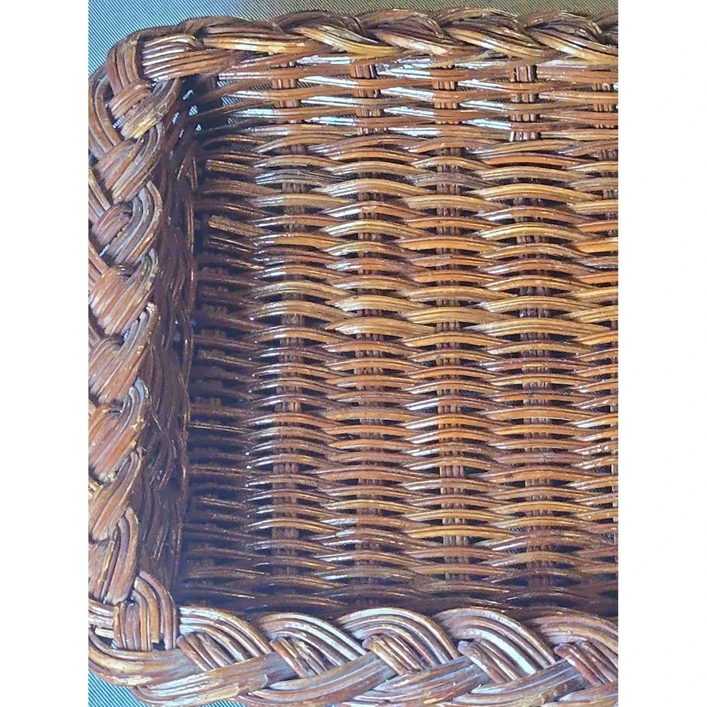 VTG Wicker Serving Tray Rectangular Woven Basket Braided Rim Coffee Table 13x9